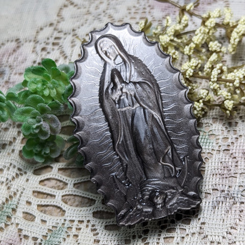 Silver Sheen Obsidian Mother Mary Carving~CRSSOMMC