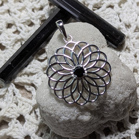 Black Tourmaline Flower of Life Pendant~JSSBTFOL