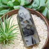 “Bamboo Leaf” Green tourmaline in Snow Quartz~CRBLGT02