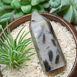 “Bamboo Leaf” Green tourmaline in Snow Quartz~CRBLGT02