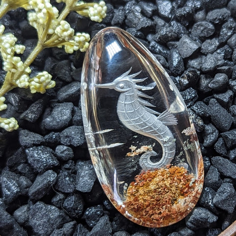 Lodolite Quartz "Seahorse" Cabochon~CRLQZSH1