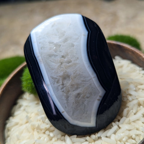 Black Onyx & Quartz Palm Stones~CRBOQPS2