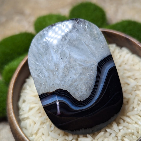 Black Onyx & Quartz Palm Stones~CRBOQPS3