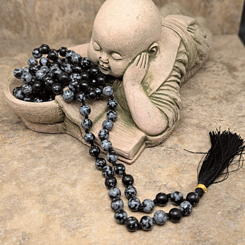 Snowflake Obsidian Mala Beads~JMALASOB