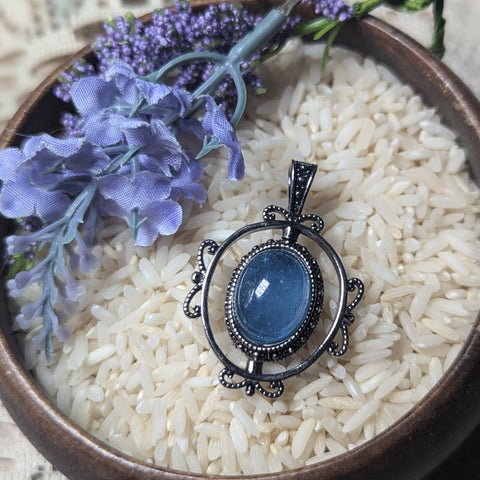 Double Sided Metal Alloy Aquamarine Pendant~JMAAQUAP