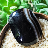 Black Onyx & Quartz Palm Stones~CRBOQPS4