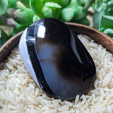 Black Onyx & Quartz Palm Stones~CRBOQPS6