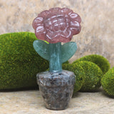 Potted Lithium Muscovite Quartz Flower Carving~CREMFLMQ