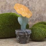 Potted Yellow Calcite Flower Carving~CREMFYCA