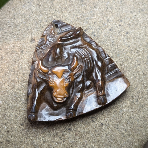 Tiger Eye "Running with the Bulls" Carving~CRCRV117