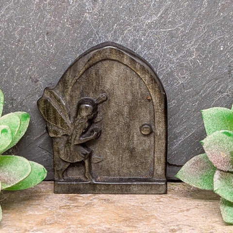 Gold Sheen Obsidian Fairy Door Carving~CRGSOFD1