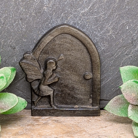 Gold Sheen Obsidian Fairy Door Carving~CRGSOFD2