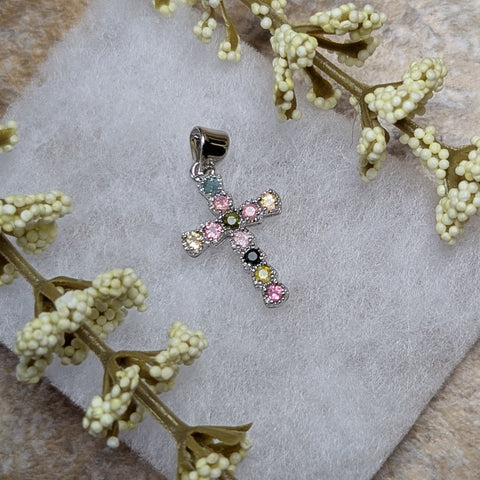 Faceted Mixed Tourmaline Cross Pendant~JMTSSP03