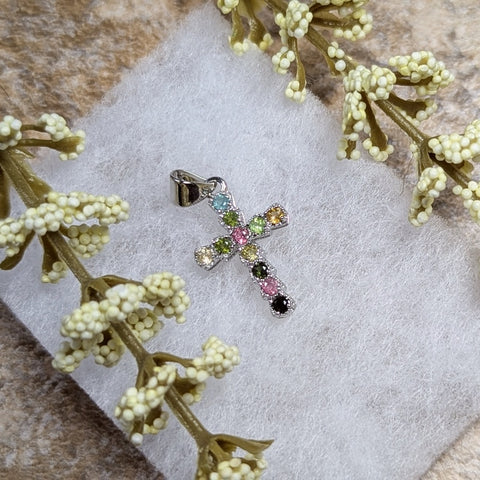 Faceted Mixed Tourmaline Cross Pendant~JMTSSP04