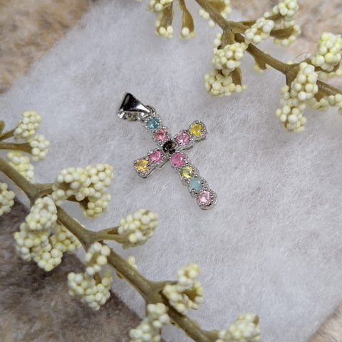 Faceted Mixed Tourmaline Cross Pendant~JMTSSP05