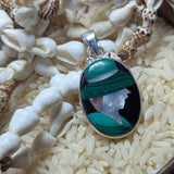 Intarsia Black Onyx, Malachite & Mother of Pearl Pendant~JSSOMMOP
