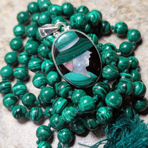 Intarsia Black Onyx, Malachite & Mother of Pearl Pendant~JSSOMMOP