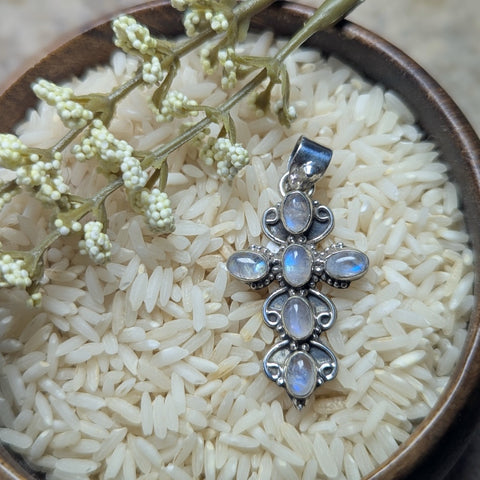 Rainbow Moonstone Cross Pendant~JSSRMP06