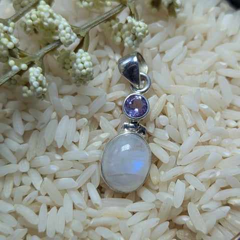 Rainbow Moonstone & Amethyst Pendant~JSSRMP07
