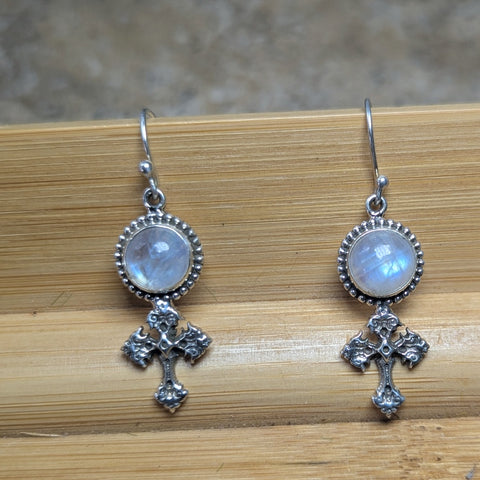 Rainbow Moonstone Cross Earrings~JSSRMEAR