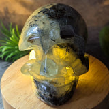 Epidote in Prehnite Skull~CRCEPSKL