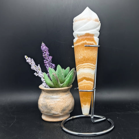 Yellow Calcite Ice Cream Cone Carving~CRYCICC1