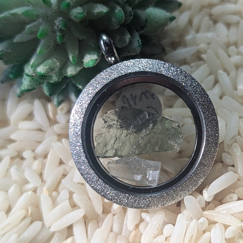 Moldavite & Phenacite Pendant~JSTMOLD1