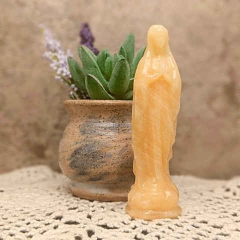 Mother Mary Yellow Calcite Carving~CRYCMARY