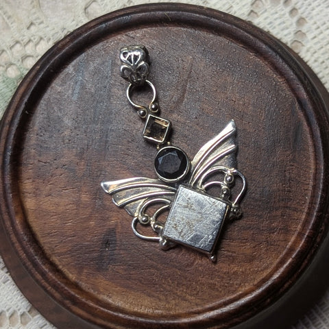Meteorite, Onyx, Smoky Quartz Pendant~JSSMETP1