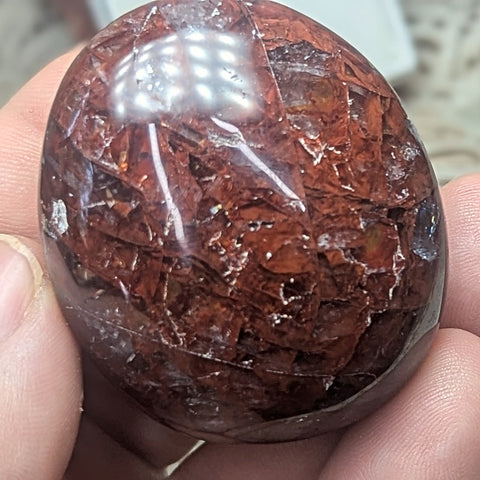 Red Hematoid Quartz Palm Stone~CRRHPS07