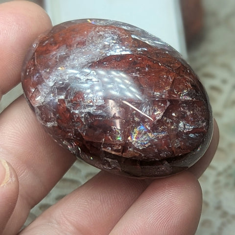Red Hematoid Quartz Palm Stone~CRRHPS08