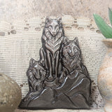 Silver Sheen Obsidian Wolves Carving #2~CRSSOWC2