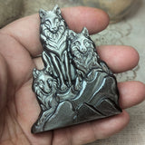 Silver Sheen Obsidian Wolves Carving #2~CRSSOWC2