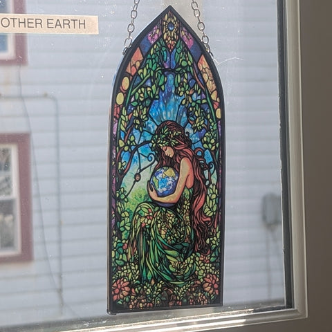 Mother Earth Painted Glass Suncatcher ~HDSC~MOTE