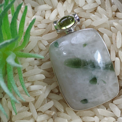 Green Tourmaline in Quartz  and Peridot Pendant~JSSGTQP2