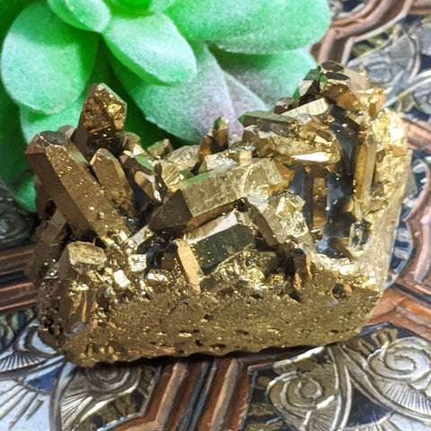 Gold Aura Quartz Cluster~CRGAQC04