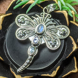 Rainbow Moonstone, iolite & Blue Topaz Dragonfly Pendant~JSSRMDP2