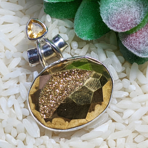 Gold Aura Quartz & Citrine Pendant~JSSGAQCP