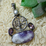 Morado (Purple) Opal, Amethyst & Pearl Tree Pendant- JSSMOP03