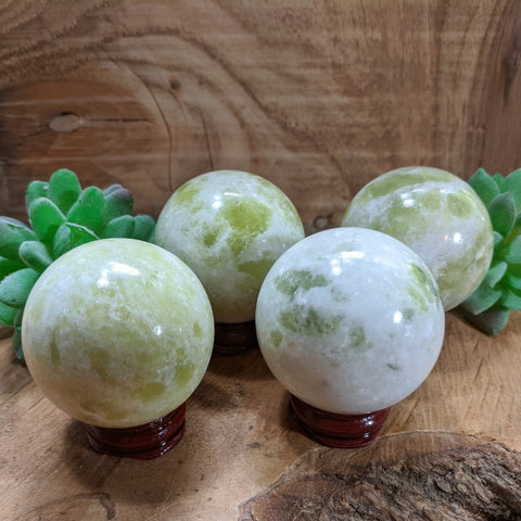 Serpentine in White Jade Spheres~CRSWJSPH