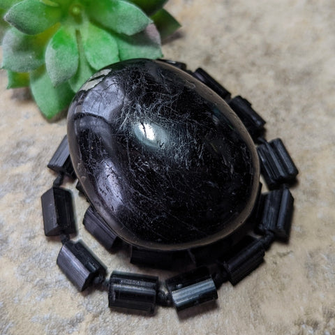 Black Tourmaline Palm Stone~CRBTPS09