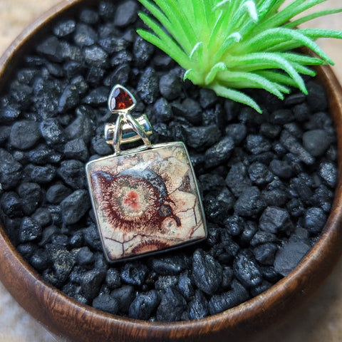 Birds Eye Rhyolite & Garnet Pendant~JSSBERP4