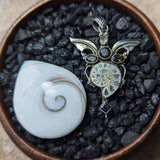 Pyritized Ammonite, Smoky Quartz & Herkimer Diamond Pendant~JSSPASQH