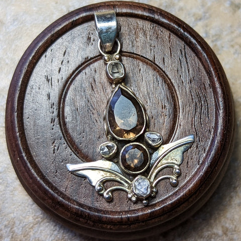 Smoky Quartz, Onyx & Herkimer Diamond Pendant~JSSSQONH
