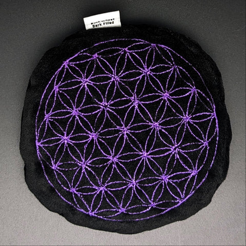 Black Flower of Life Display Pillow~Round~CRBLEFOL