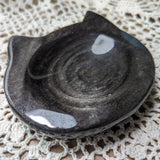 Silver Sheen Obsidian Black Cat Bowl~CRSSOCB2