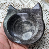 Silver Sheen Obsidian Black Cat Bowl~CRSSOCB2