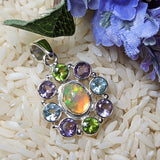 Precious Opal, Amethyst, Peridot & Blue Topaz Pendant~JSSAOP03