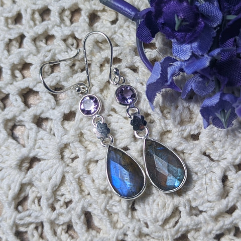 Labradorite & Amethyst Earrings~JSLABAME