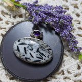 Horneblende in Quartz & Amethyst Pendant~JSSHORN3